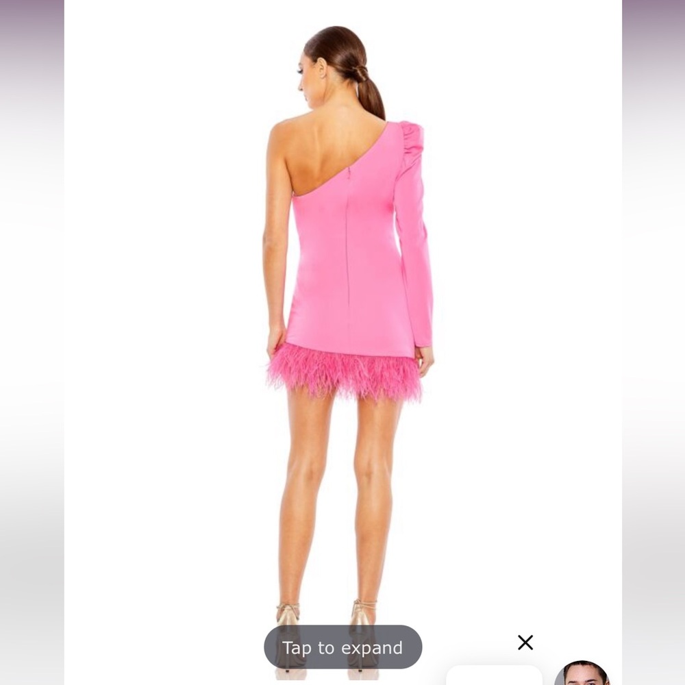 Mac Duggal Pink One Shoulder Feather Hem Mini Dress Size 6 NWT - Picture 3 of 6
